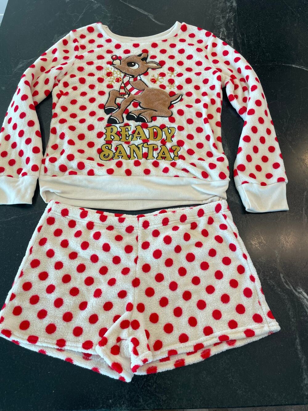 Rudolph Fuzzy Fleece Christmas Pajama set women's Med